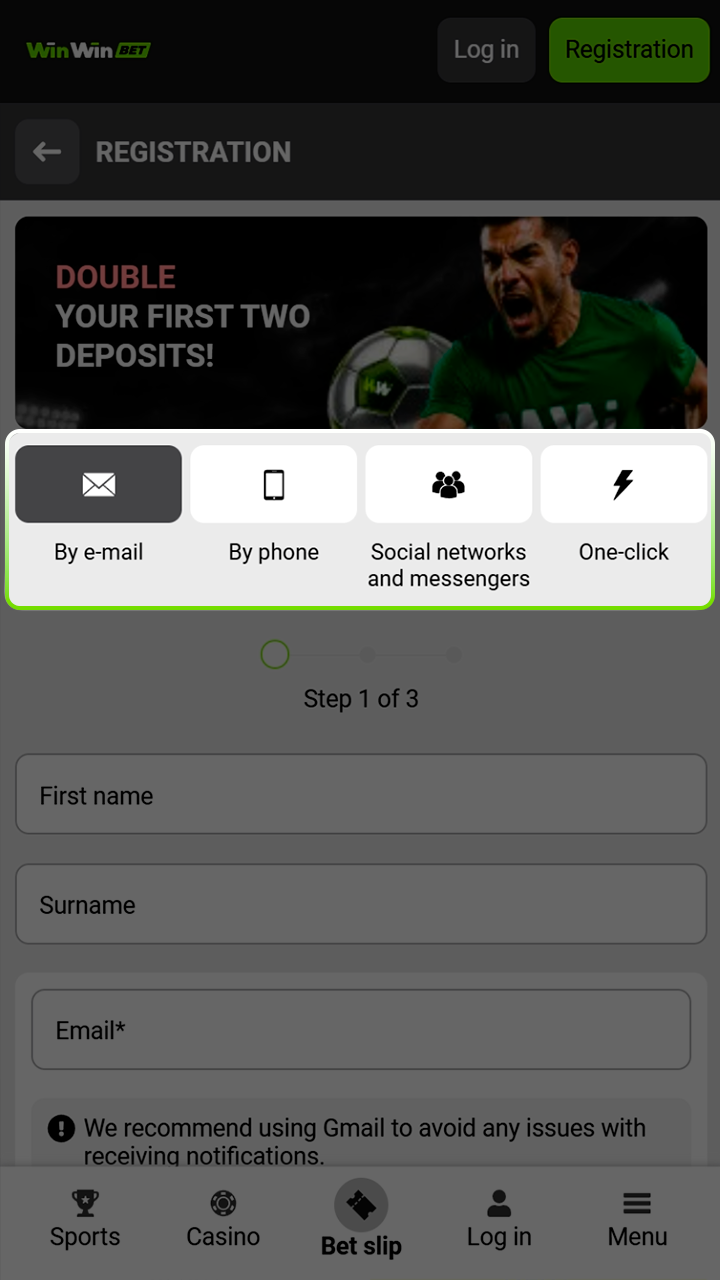 Choose your preferred registration method within the Winwin app.