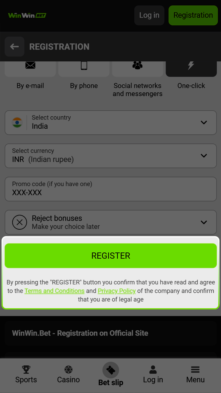 Verify your profile and start betting on Winwin mobile.