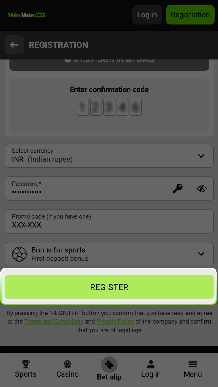 Confirm your Winwin account to activate your chosen bonus.