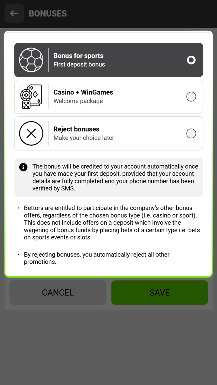 Select your preferred reward type during Winwin registration.