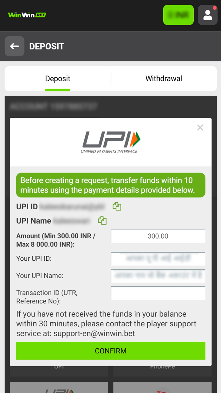 Securely add funds to your Winwin balance for tickets.