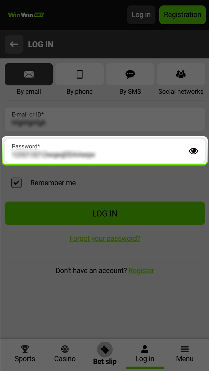 Input your secure password for Winwin account access.