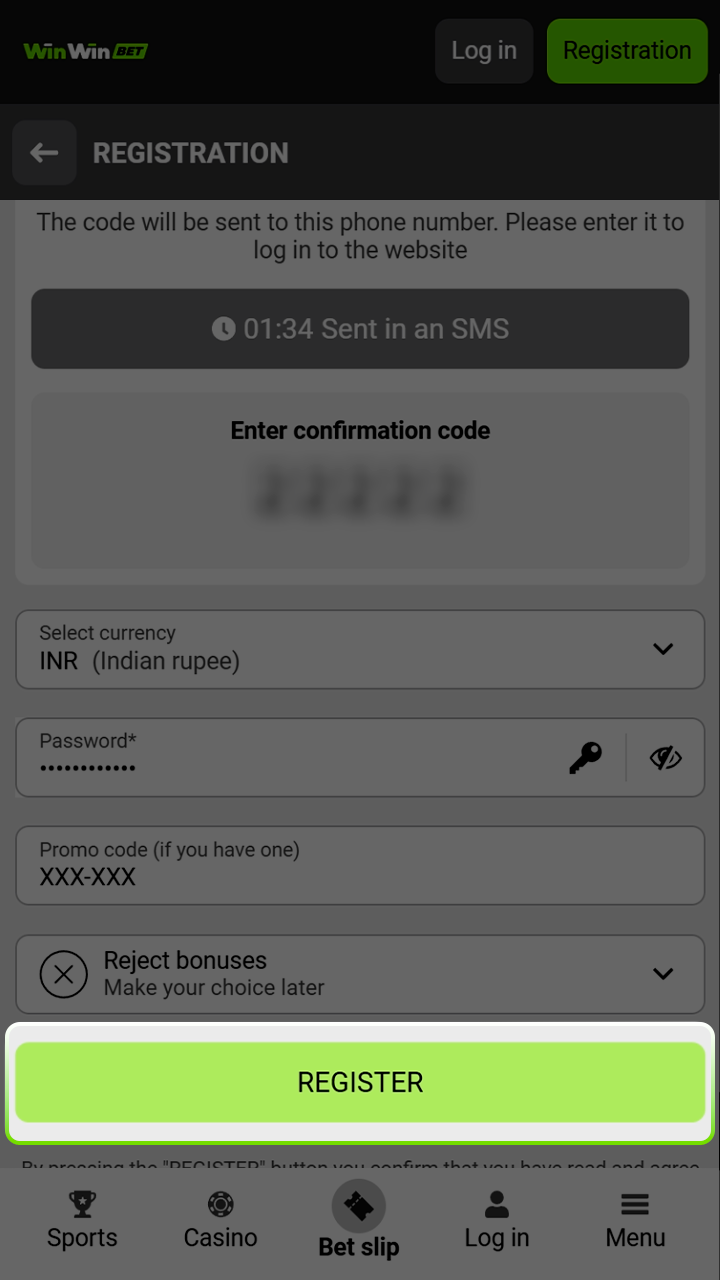 Confirm your details and finish the Winwin sign up.