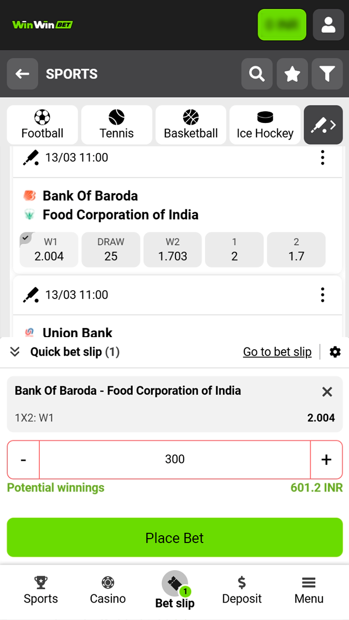 Pick your favorite sports betting market on Winwin.