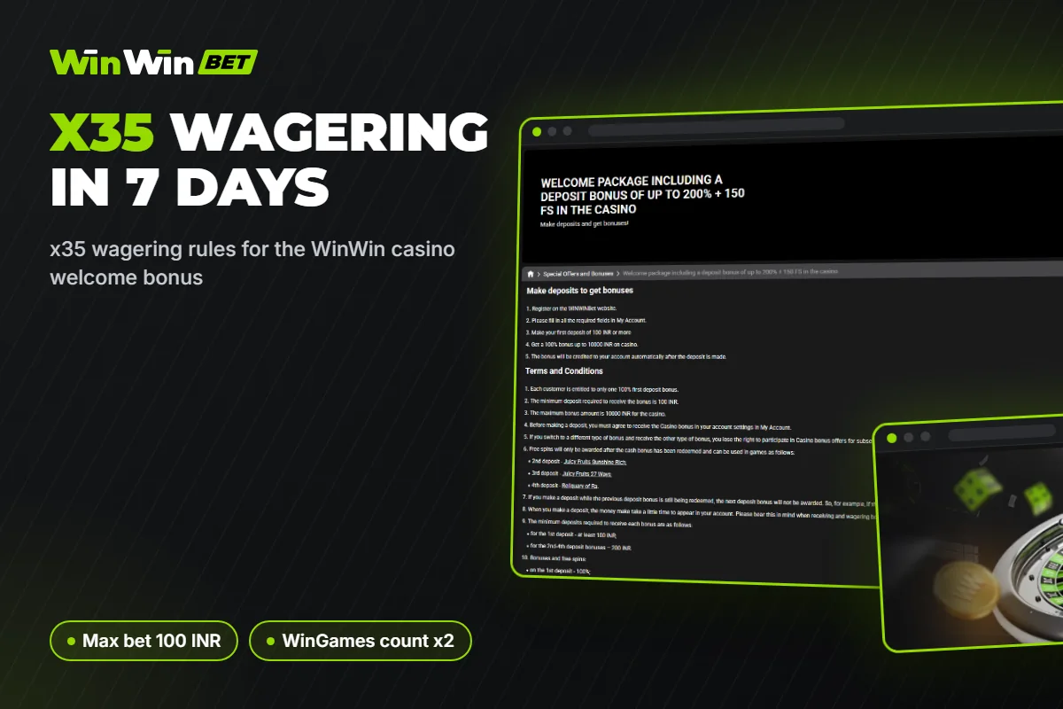x35 wagering rules for the WinWin casino welcome bonus