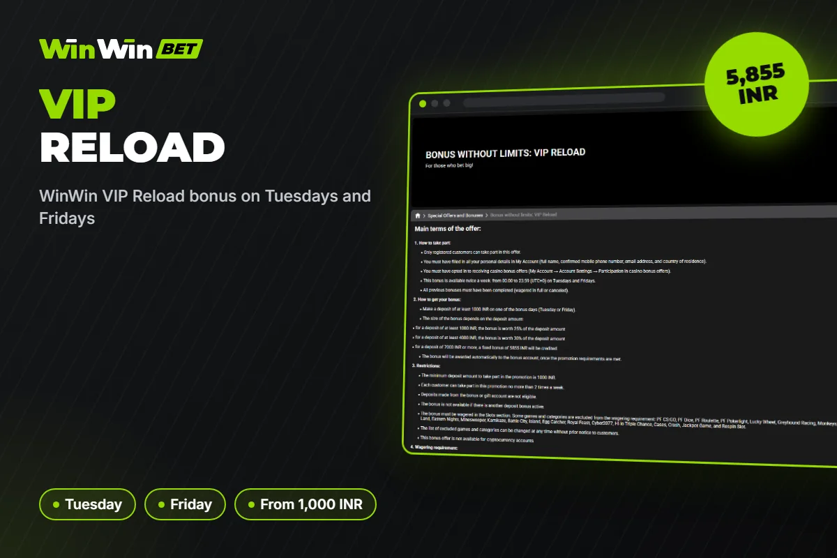 WinWin VIP Reload bonus on Tuesdays and Fridays
